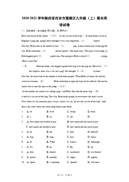 2020-2021学年陕西省西安市莲湖区九年级(上)期末英语试卷(附答案详解)