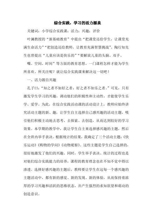 综合实践,学习的活力源泉