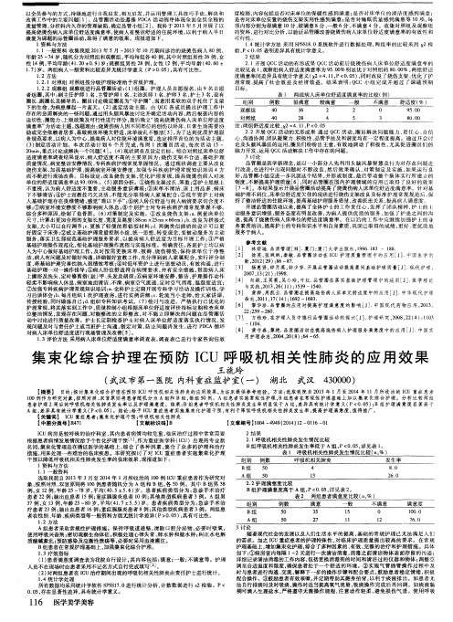 集束化综合护理在预防ICU呼吸机相关性肺炎的应用效果