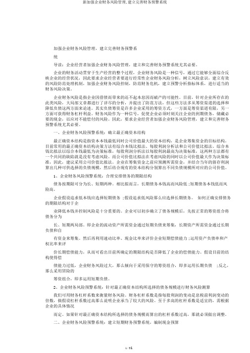 新加强企业财务风险管理,建立完善财务预警系统