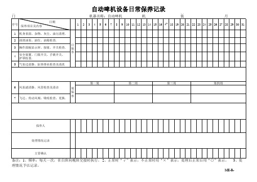 印刷包装厂自动啤机日常设备保养记录表模板