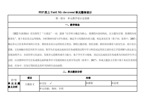 Unit1Myclassroom(教学设计)-2024-2025学年人教PEP版英语四年级上册