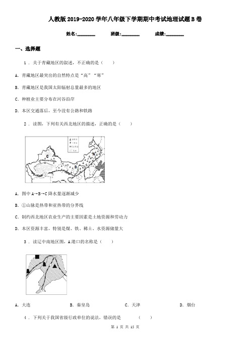 人教版2019-2020学年八年级下学期期中考试地理试题B卷(练习)