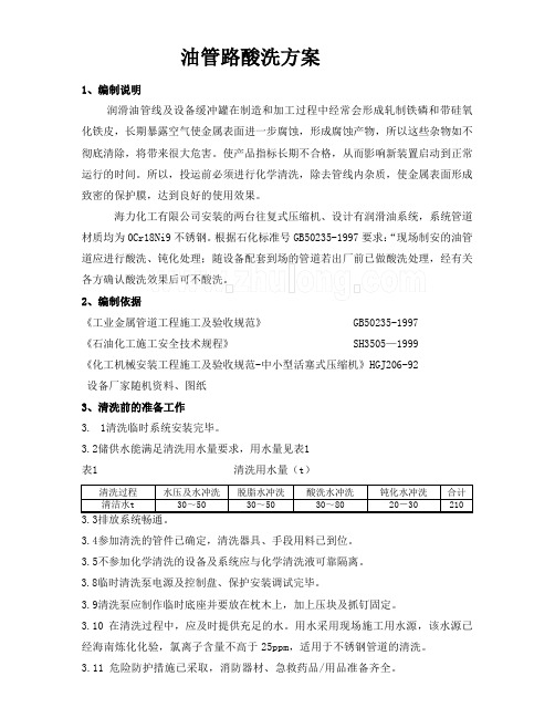 最新油管路酸洗方案复习课程