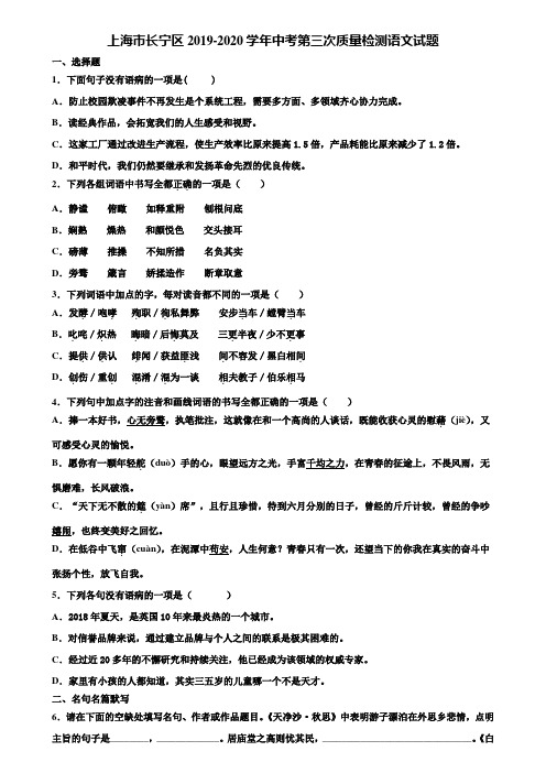 上海市长宁区2019-2020学年中考第三次质量检测语文试题含解析