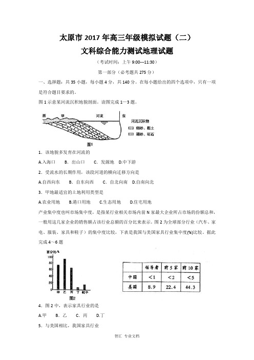 山西省太原市2017届高三第二次模拟考试文综地理试题 Word版含答案