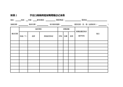 附表2           手足口病病例居家隔离随访记录表