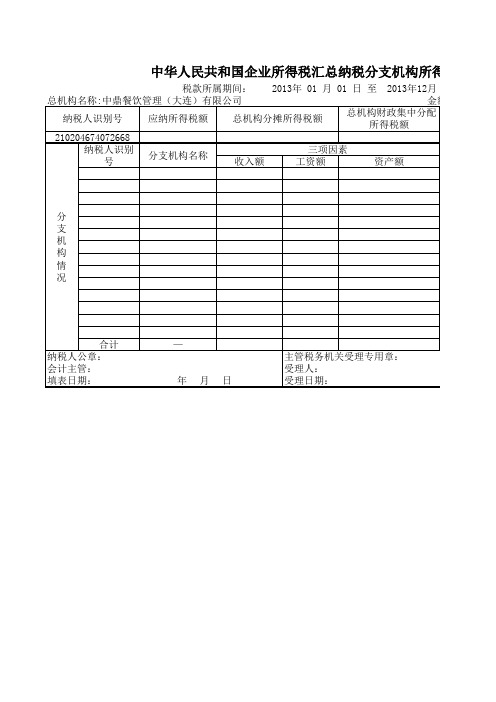 总分支机构所得税分配表