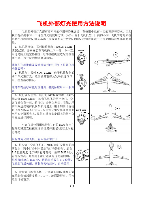 飞机外部灯光使用方法说明