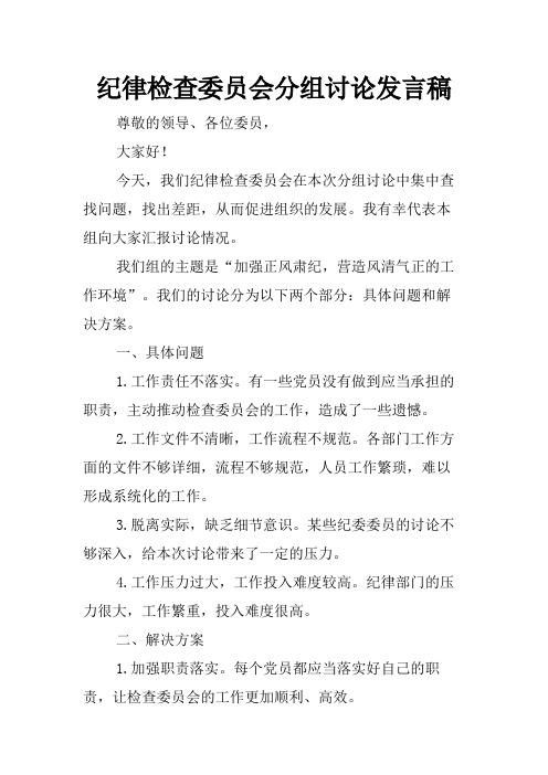 纪律检查委员会分组讨论发言稿