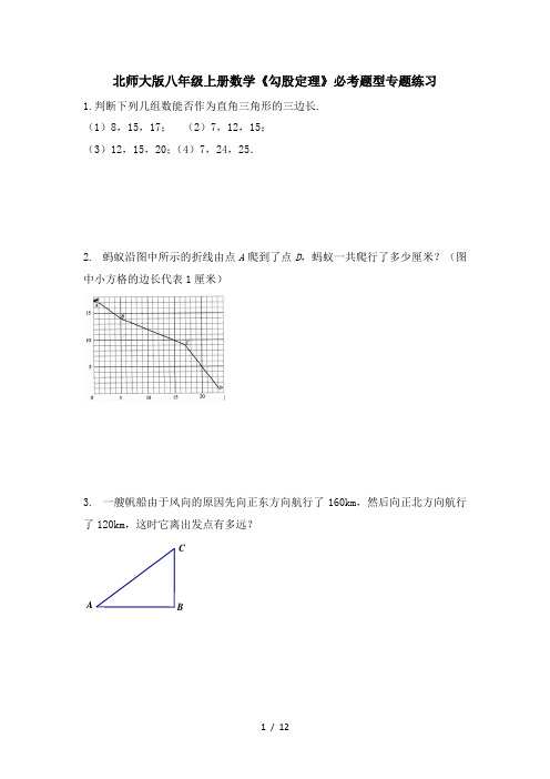 北师大版八年级上册数学《勾股定理》必考题型专题练习