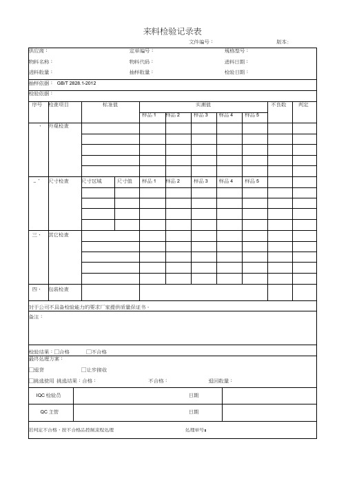 来料检验记录表(模板)