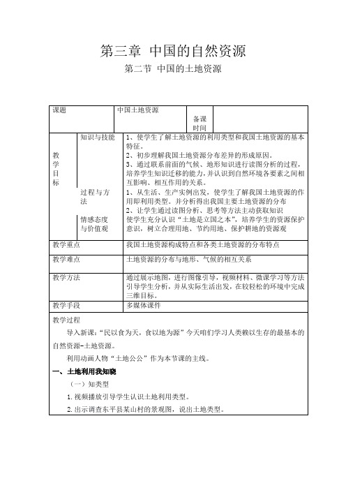 初中地理_中国的土地资源教学设计学情分析教材分析课后反思