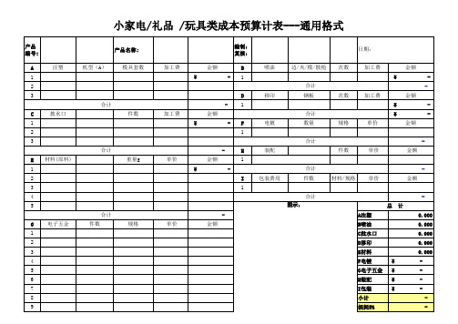 小家电玩具成本预算表