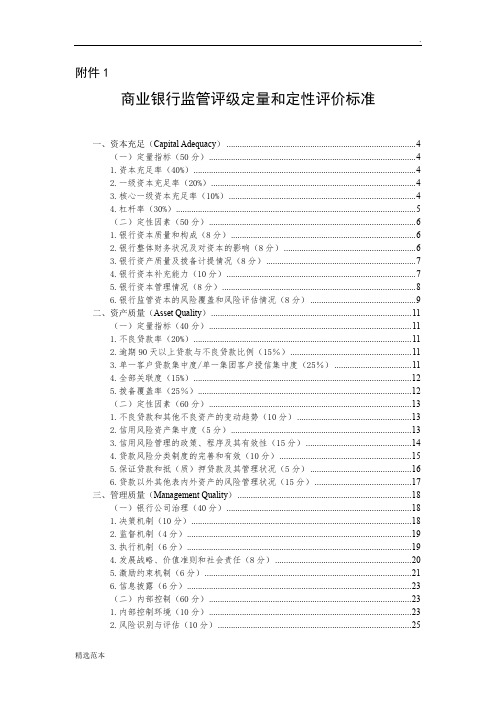 商业银行监管评级定量和定性评价标准