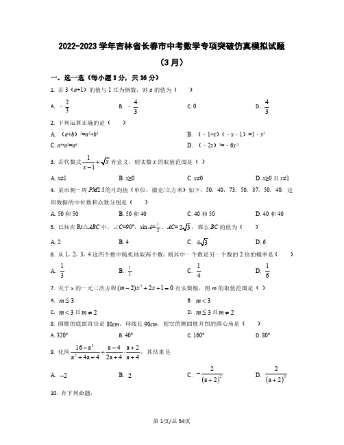 2022——2023学年吉林省长春市中考数学专项突破仿真模拟试题(3月4月)含答案