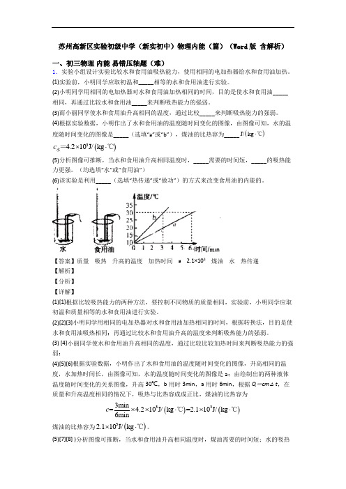 苏州高新区实验初级中学(新实初中)物理内能(篇)(Word版 含解析)