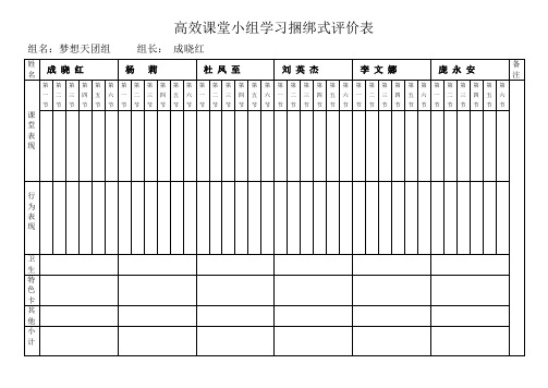 高效课堂小组学习捆绑式评价表