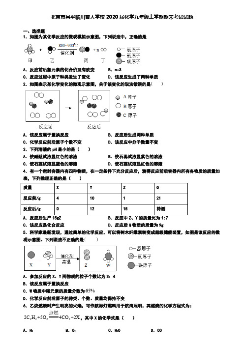 北京市昌平临川育人学校2020届化学九年级上学期期末考试试题