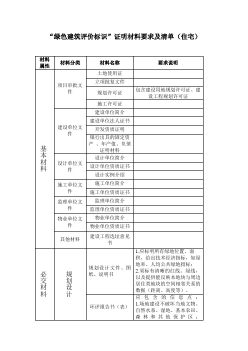 绿色建筑评价标识证明材料要求及清单