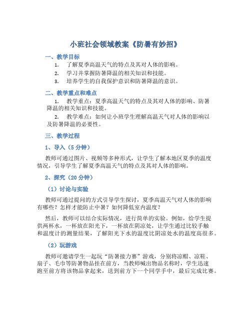 小班社会领域教案《防暑有妙招》