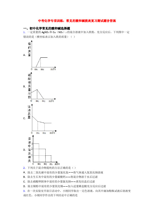 中考化学专项训练：常见的酸和碱提高复习测试题含答案