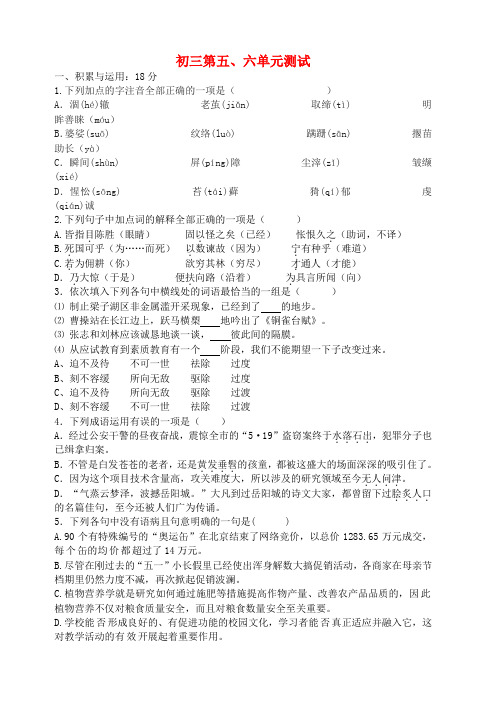 江苏省无锡市长安中学九年级语文 第五、六单元测试题(无答案)