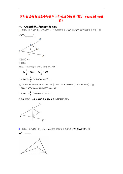 四川省成都市石室中学数学三角形填空选择(篇)(Word版 含解析)