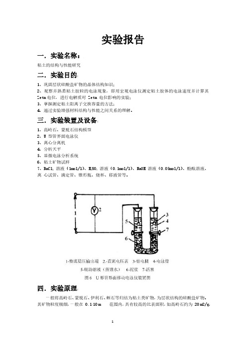 粘土的结构与性能的研究实验报告