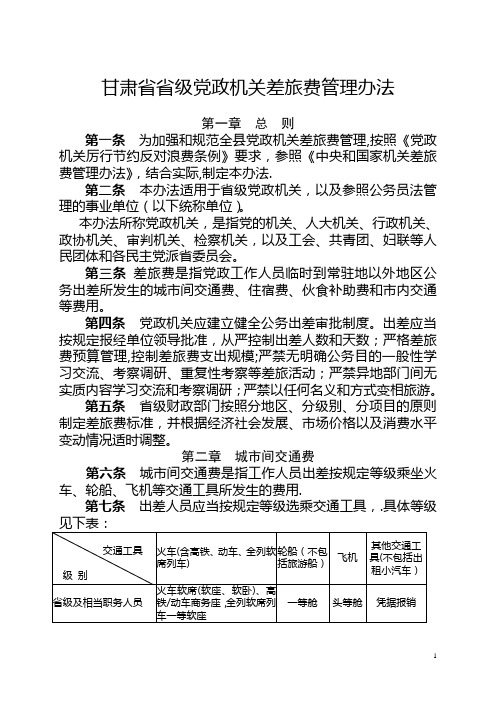 甘肃省省级淀机关差旅费管理办法