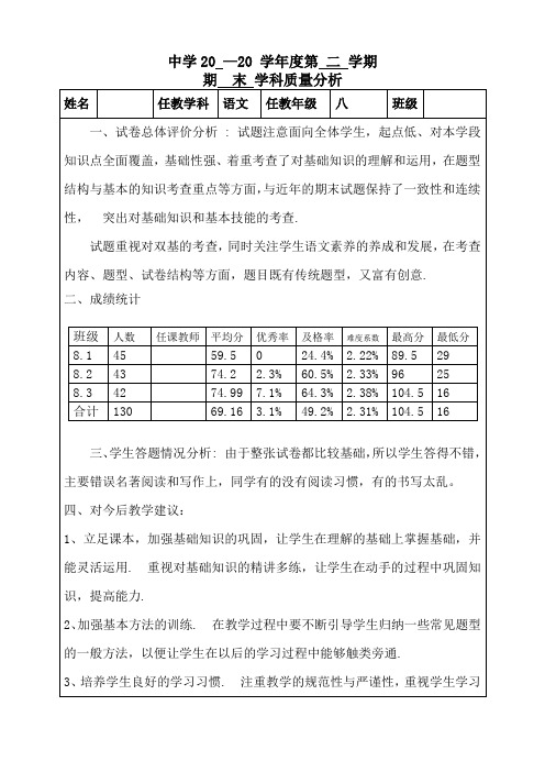 八年级下册语文试卷分析