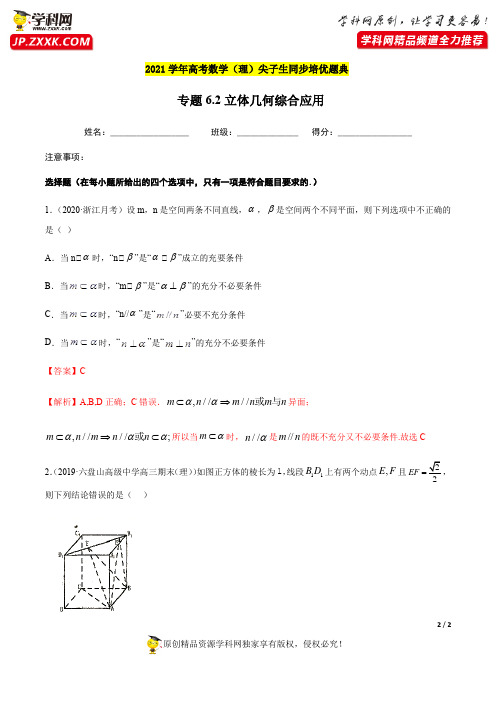 专题6.2立体几何综合应用-2021年高考数学(理)尖子生培优题典(解析版)