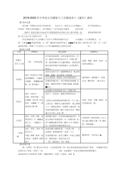 2019-2020年中考语文专题复习三名著阅读十《童年》素材