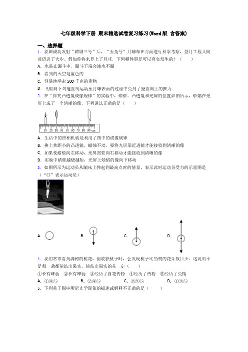 七年级科学下册 期末精选试卷复习练习(Word版 含答案)