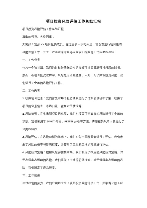 项目投资风险评估工作总结汇报