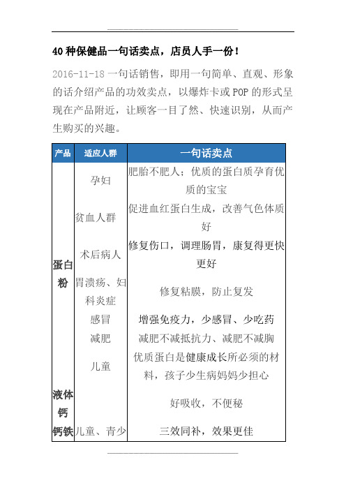 40种保健品一句话卖点