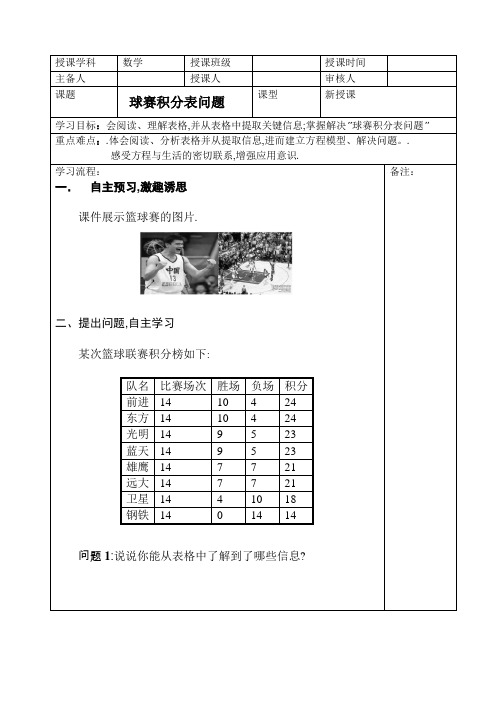 一元一次方程与实际问题之球赛问题