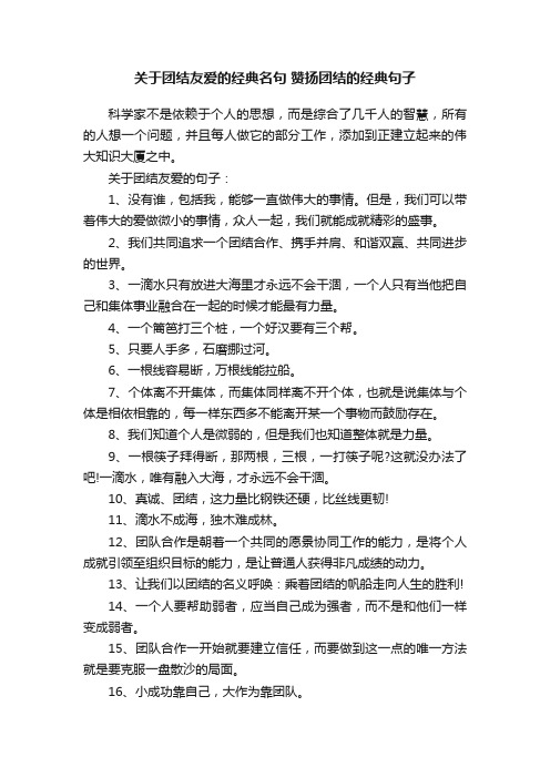 关于团结友爱的经典名句赞扬团结的经典句子