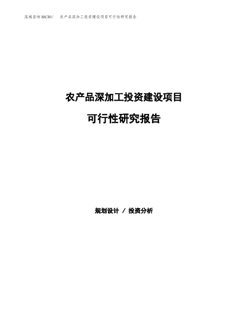 农产品深加工投资建设项目可行性研究报告