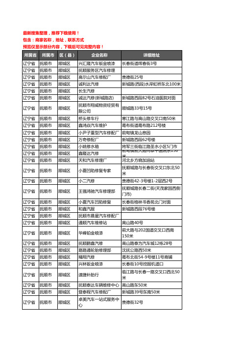 新版辽宁省抚顺市顺城区汽车维修企业公司商家户名录单联系方式地址大全244家