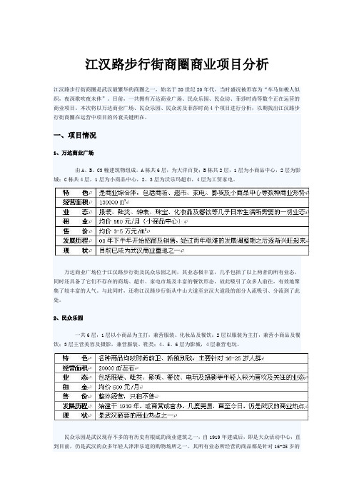 武汉市江汉路步行街商圈商业项目分析