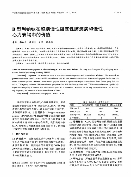 B型利钠钛在鉴别慢性阻塞性肺疾病和慢性心力衰竭中的价值