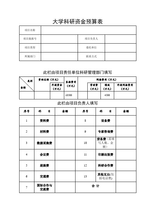 大学科研资金预算表