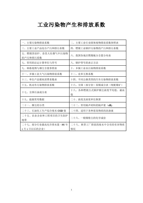 《工业污染物产生和排放系数手册》