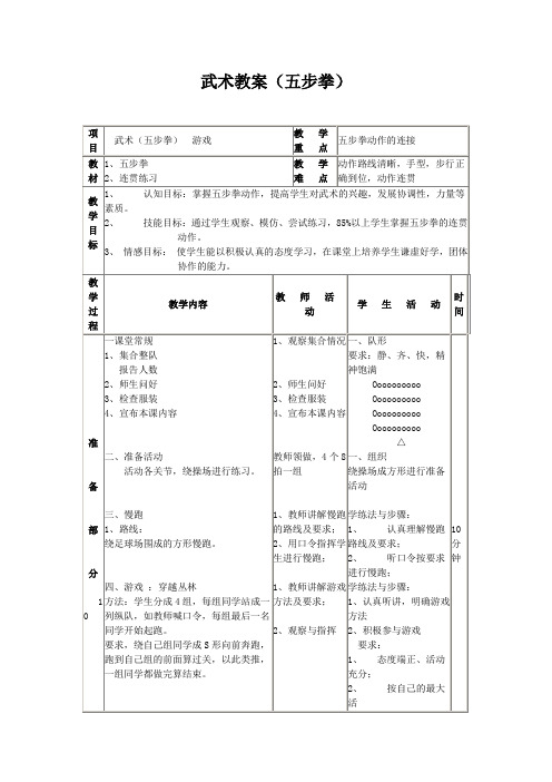 武术教案(五步拳)