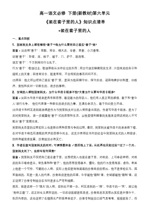 《装在套子里的人》知识点清单统编版高中语文必修下册