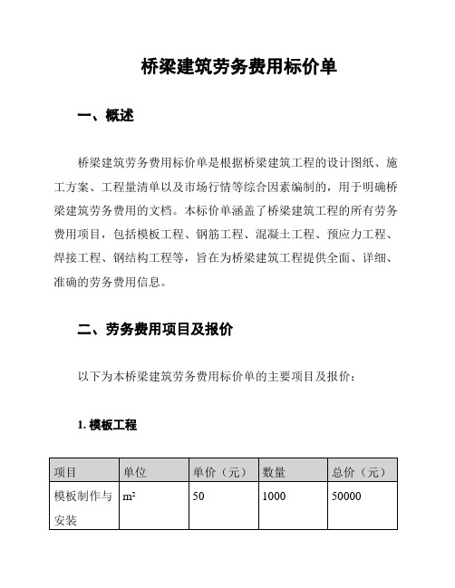 桥梁建筑劳务费用标价单