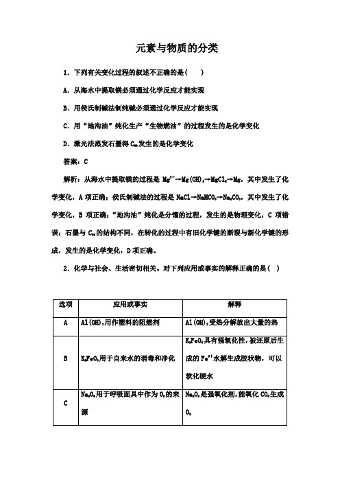 高考化学第一轮专题复习强化训练：元素与物质的分类(含解析)