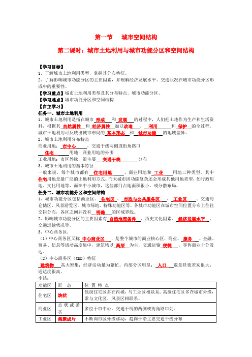 湖南省隆回县第二中学高中地理 第二章 2.1第二课时 城市土地利用与城市功能分区和空间结构导学案