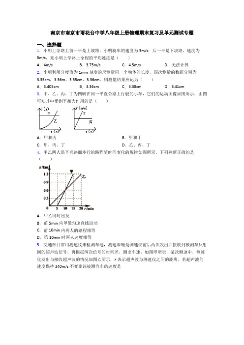 南京市南京市雨花台中学八年级上册物理期末复习及单元测试专题